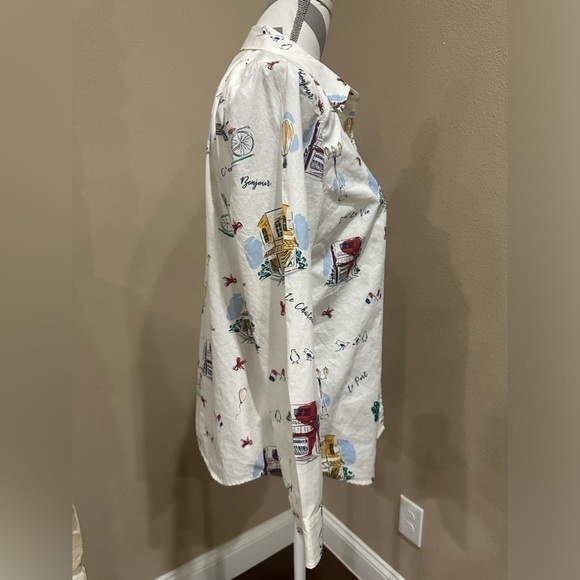 Talbots Classic Cotton Shirt Size MP Novelty Scenic France Button Down - Picture 3 of 8